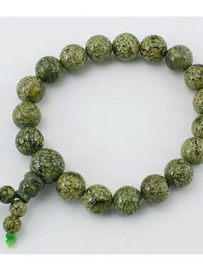 10mm Natural Green Serpentine Mala Bead Bracelet - Buddhist Yoga Wrap